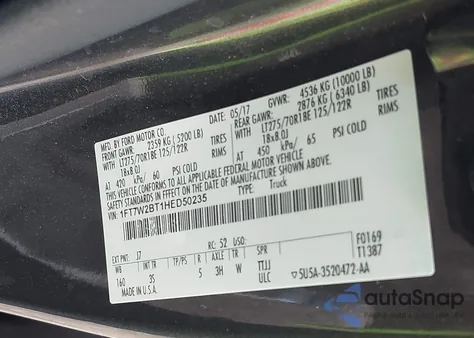 2017 Ford F-250 Xlt from USA, damaged, VIN 1FT7W2BT1HED50235